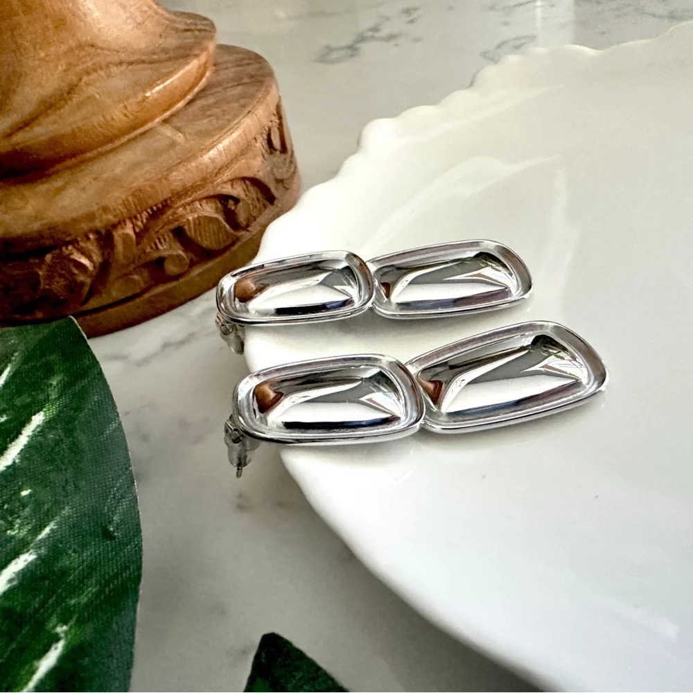 2/$30🌵 Silver Rounded Rectangle Dangle Earrings Chunky 90’s Vibe Jewelry NEW